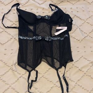 Victoria’s Secret Black Lace Bustier with Bow Accents